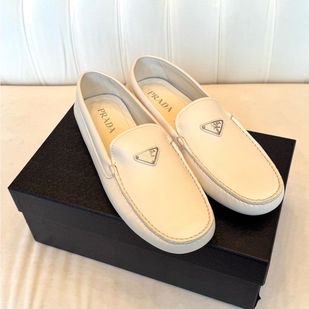 Prada Men's Cream Slip-On Loafers